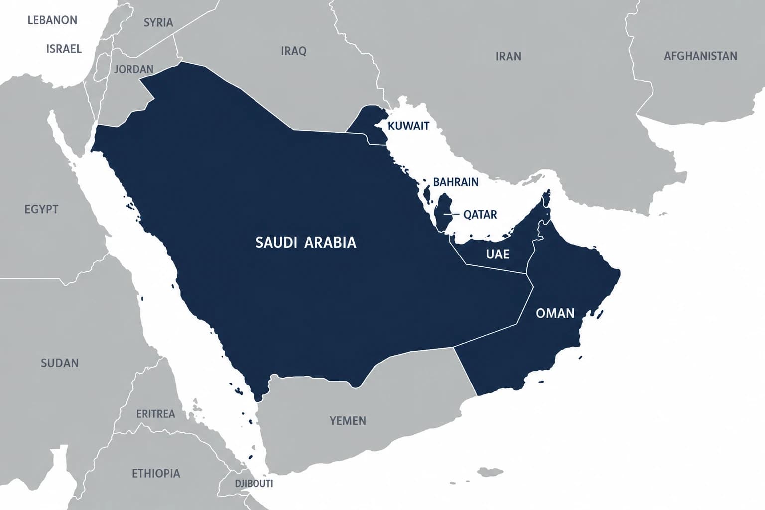 GCC — Gulf Cooperation Council countries map
